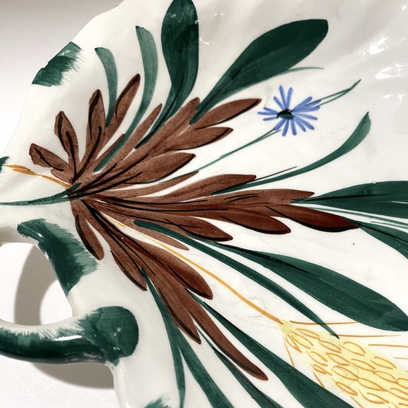 Vintage Mid-20th Century Italian Leaf Shape Pottery Dish Floral Signed - Picture 4 of 5